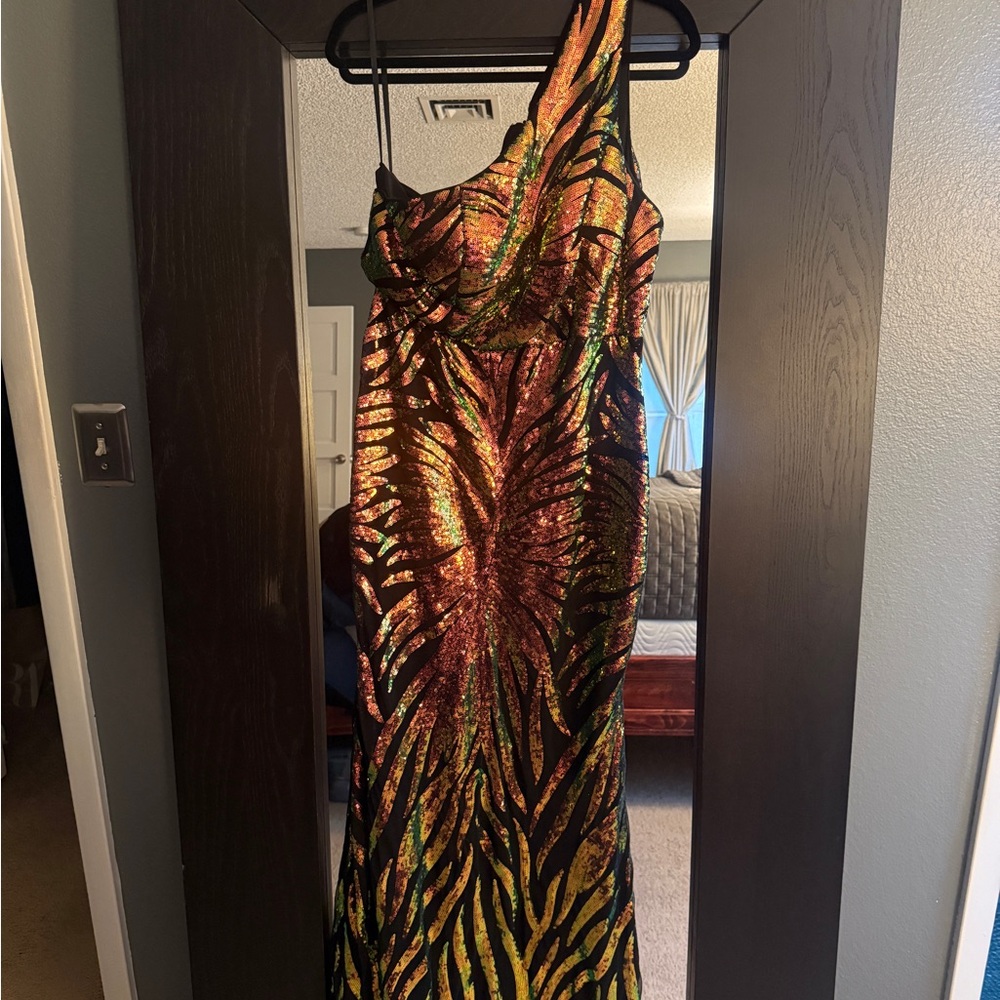 Vibrant One-Shoulder Zebra Print Dress